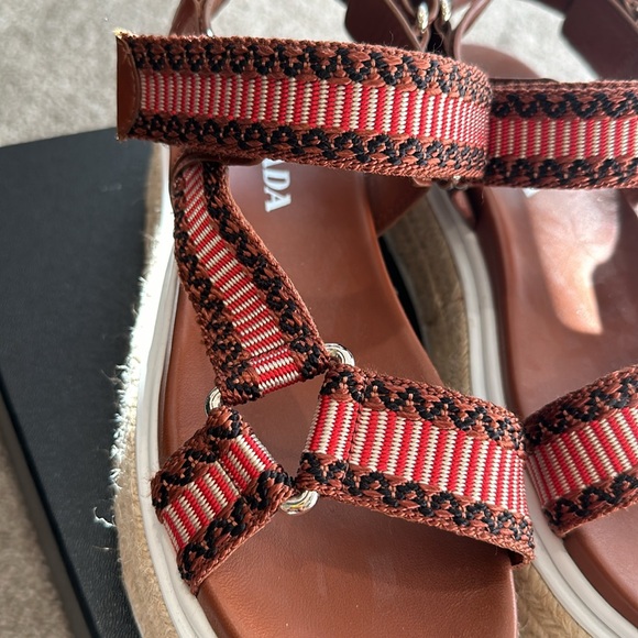 PRADA Jacquard and Leather Platform Espadrilles - Picture 5 of 6